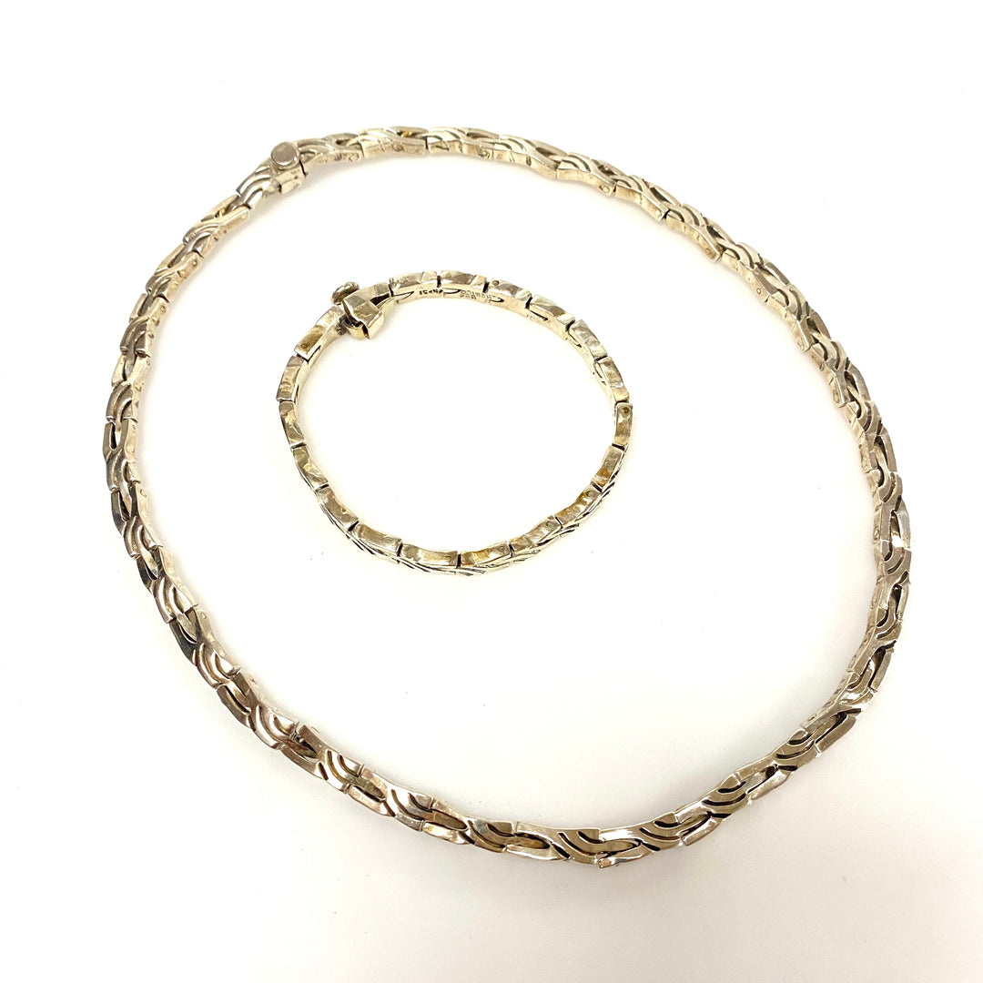 m789 Vintage Mexican Sterling Silver Byzantine Link Necklace and Bracelet Set