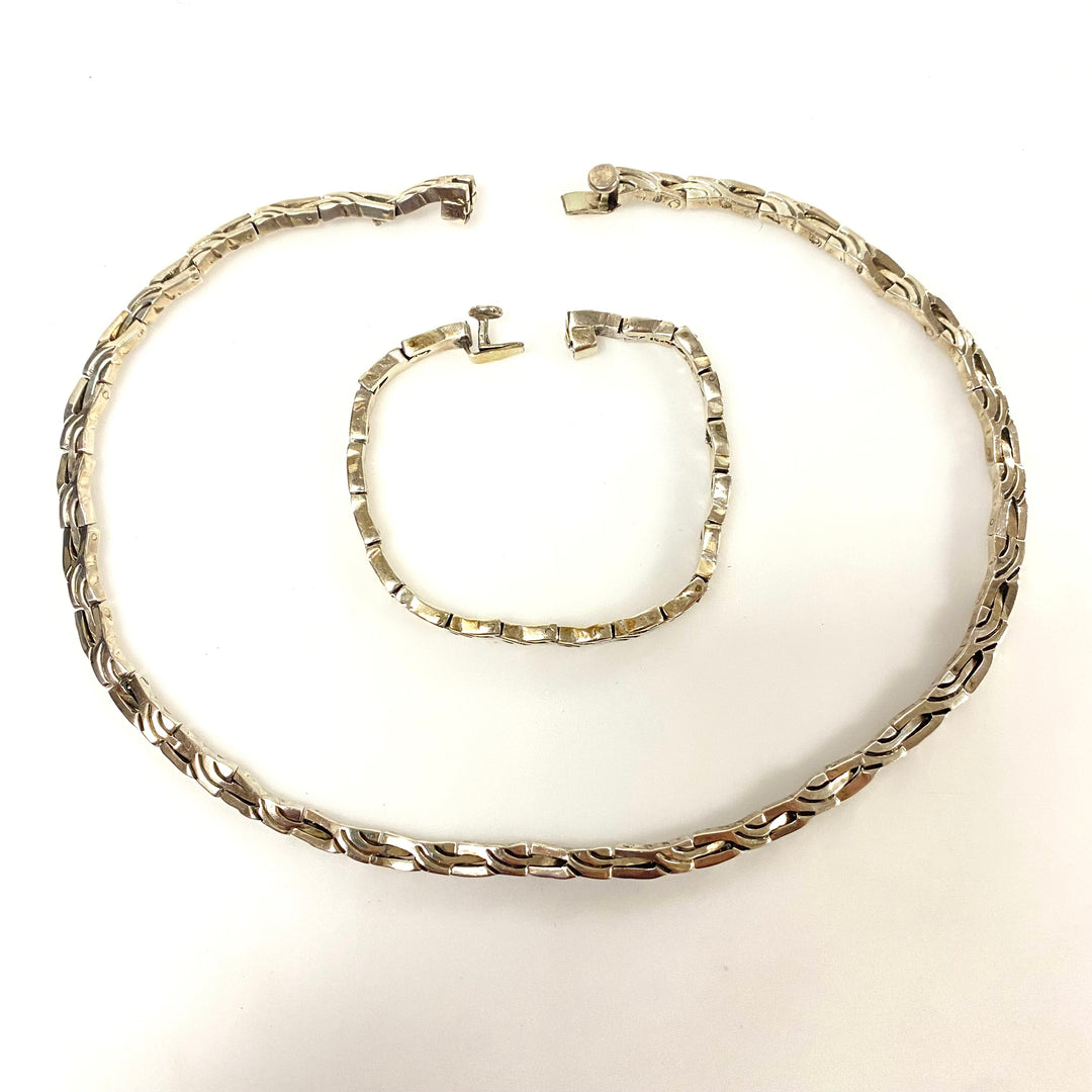 m789 Vintage Mexican Sterling Silver Byzantine Link Necklace and Bracelet Set