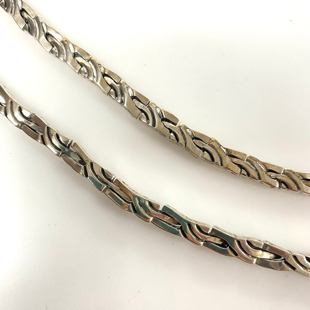 m789 Vintage Mexican Sterling Silver Byzantine Link Necklace and Bracelet Set