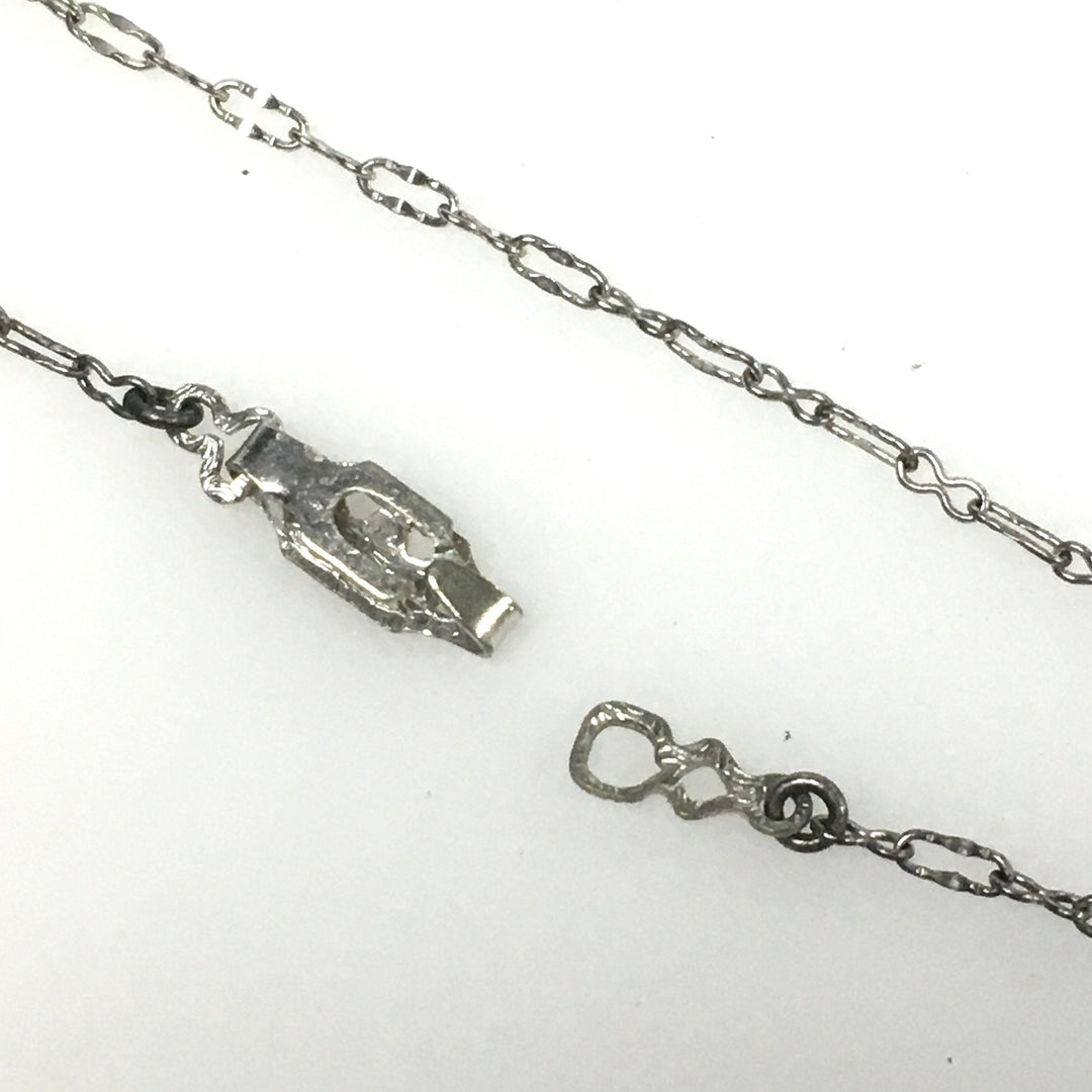 m793 Antique Art Deco 10K White Gold Necklace Classic Lavalier Style Dropping Pendant