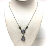 m793 Antique Art Deco 10K White Gold Necklace Classic Lavalier Style Dropping Pendant