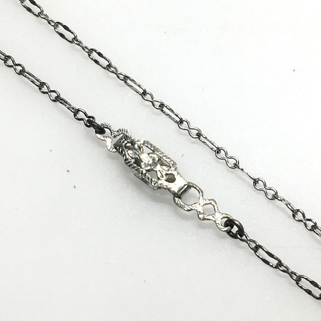 m793 Antique Art Deco 10K White Gold Necklace Classic Lavalier Style Dropping Pendant