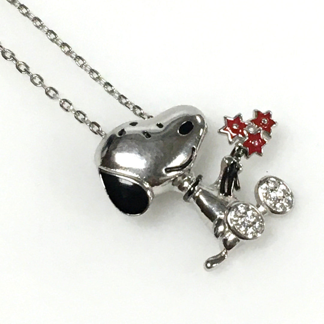 m798  Sterling Silver 17" Necklace & Peanuts Snoopy Pendant Crystal-paved Feet