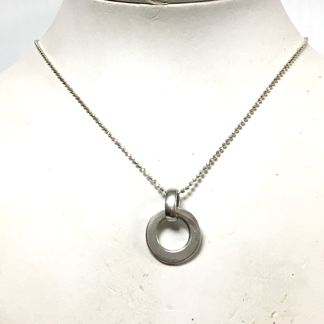 m799  Vintage Sterling Silver 22" Ball Chain with Circle Loop Pendant Necklace