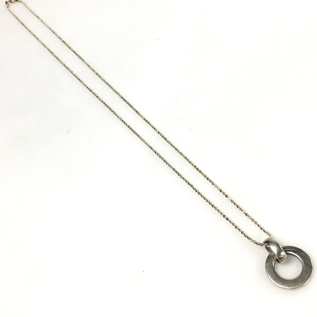 m799  Vintage Sterling Silver 22" Ball Chain with Circle Loop Pendant Necklace