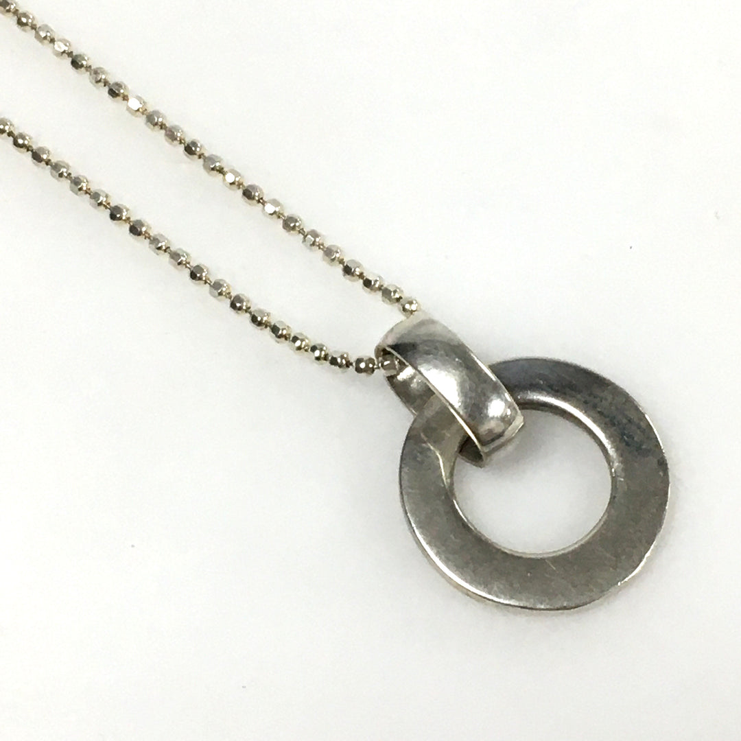 m799  Vintage Sterling Silver 22" Ball Chain with Circle Loop Pendant Necklace