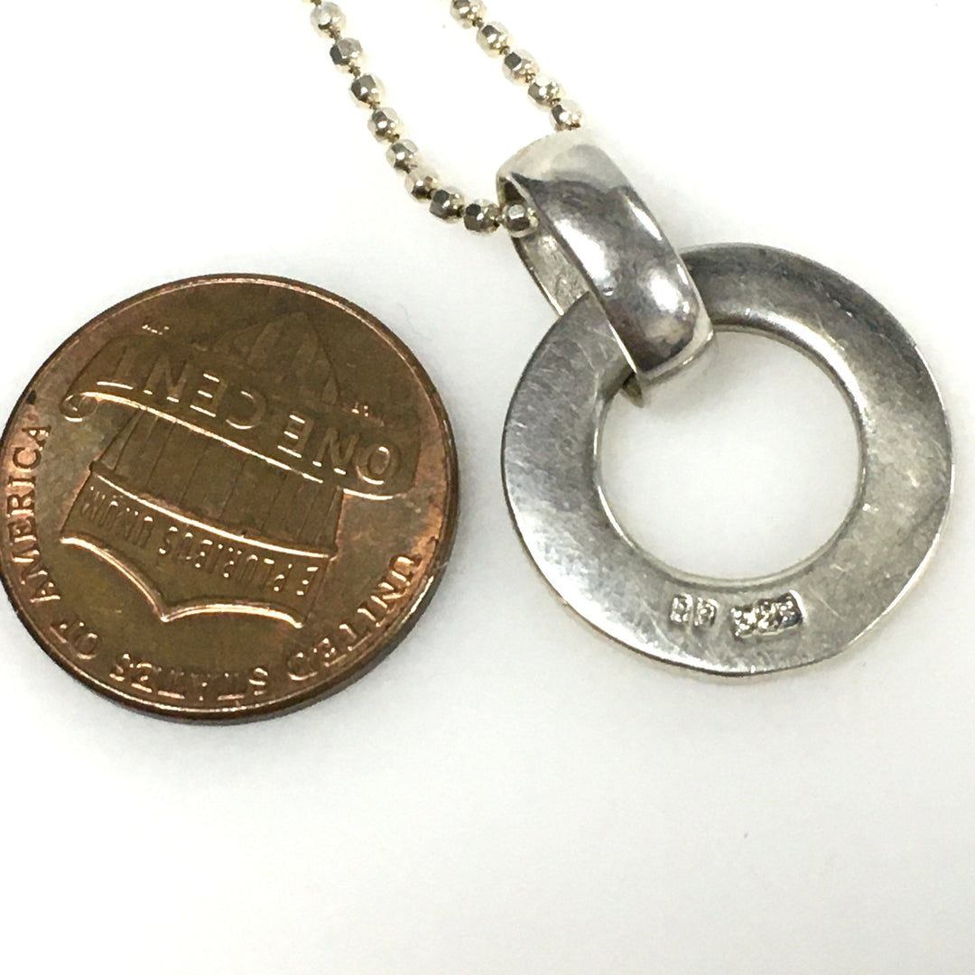 m799  Vintage Sterling Silver 22" Ball Chain with Circle Loop Pendant Necklace