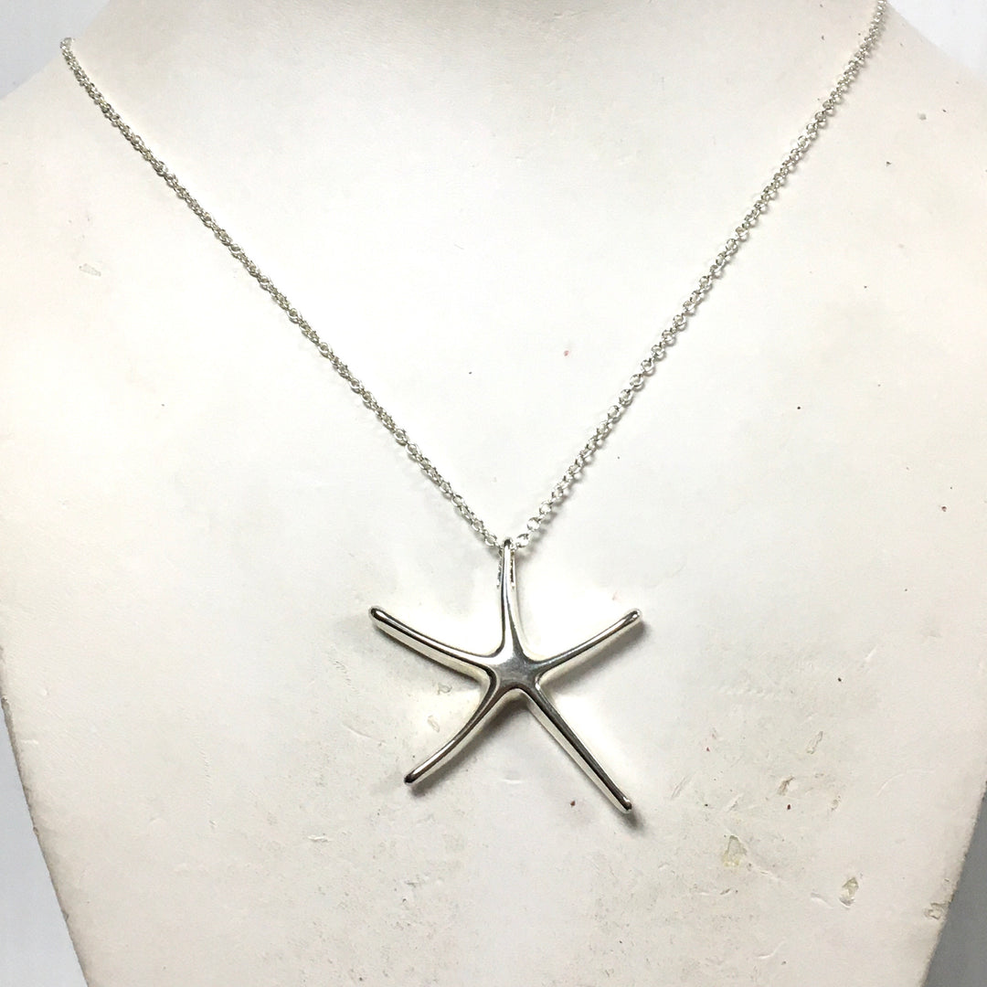 m800 Vintage Sterling Silver 18" Cable Chain Necklace Polished Starfish Pendant