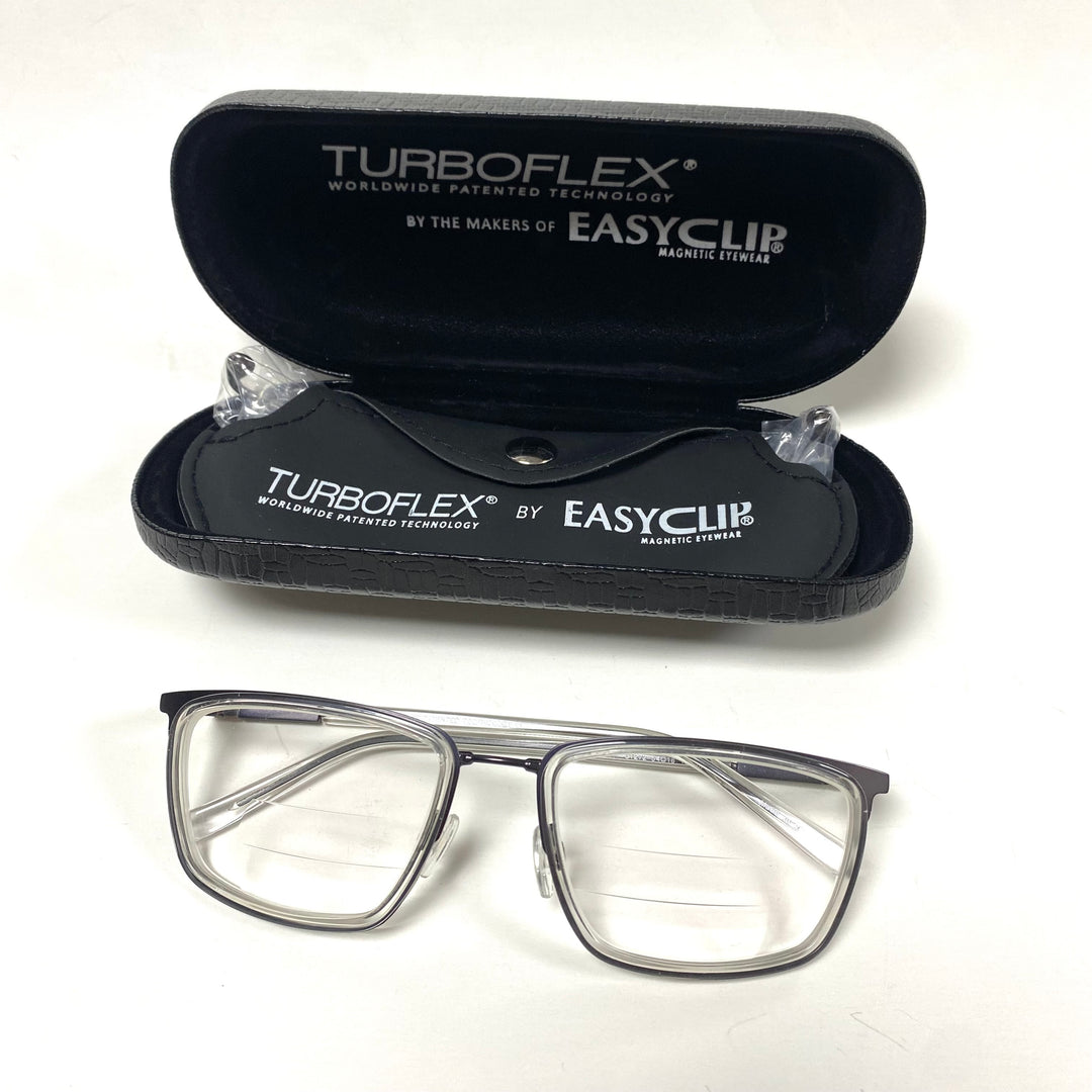 m803 EasyClip EC 606 Gray Black Prescription Eyeglasses TurboFlex 360° Hinge Technology