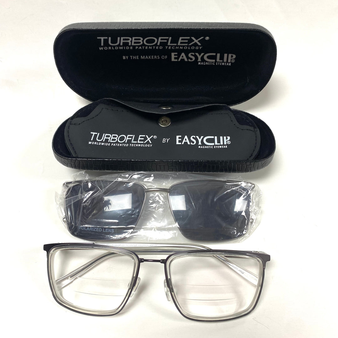 m803 EasyClip EC 606 Gray Black Prescription Eyeglasses TurboFlex 360° Hinge Technology