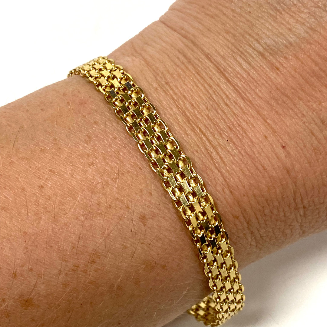m818 Vintage Sterling Silver Vermeil Milor Italy Bismark Link Chain Bracelet 8"