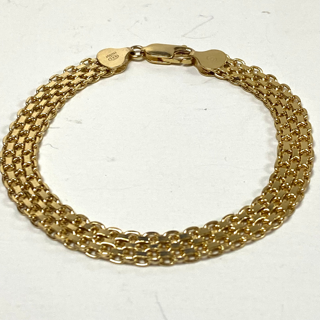 m818 Vintage Sterling Silver Vermeil Milor Italy Bismark Link Chain Bracelet 8"