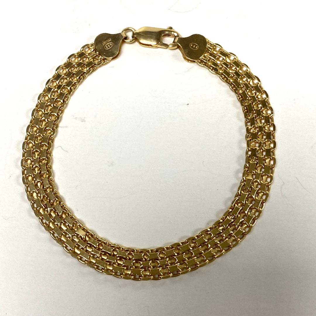 m818 Vintage Sterling Silver Vermeil Milor Italy Bismark Link Chain Bracelet 8"
