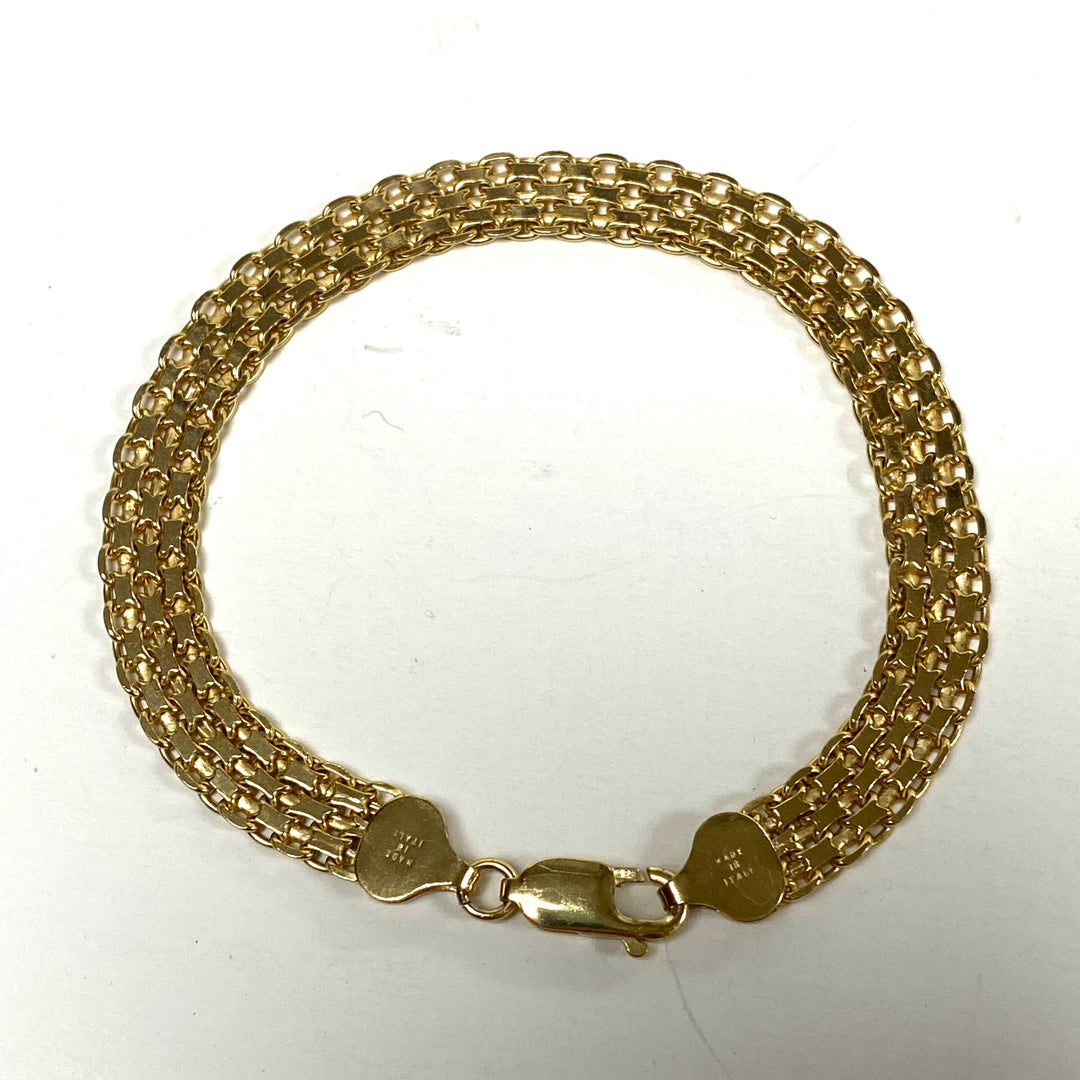 m818 Vintage Sterling Silver Vermeil Milor Italy Bismark Link Chain Bracelet 8"