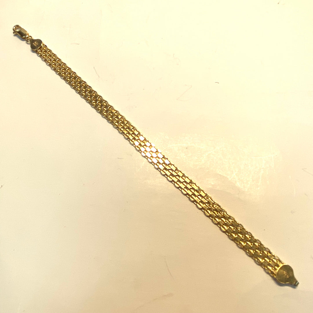 m818 Vintage Sterling Silver Vermeil Milor Italy Bismark Link Chain Bracelet 8"