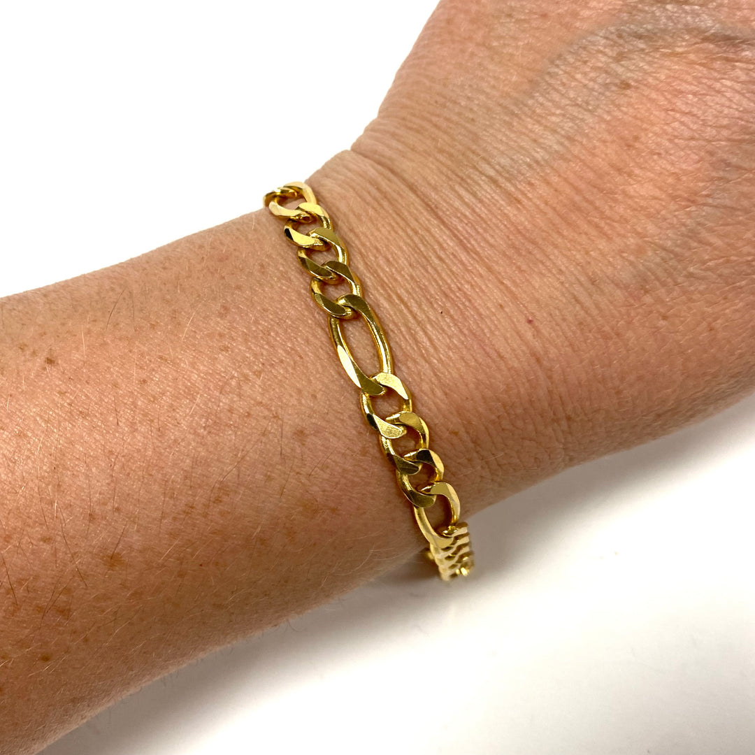 m819 Vintage Sterling Silver Milor Italy Classic Figaro Chain Link Bracelet 8.25"