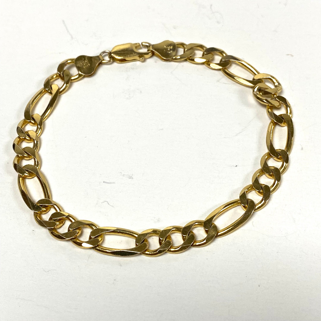 m819 Vintage Sterling Silver Milor Italy Classic Figaro Chain Link Bracelet 8.25"