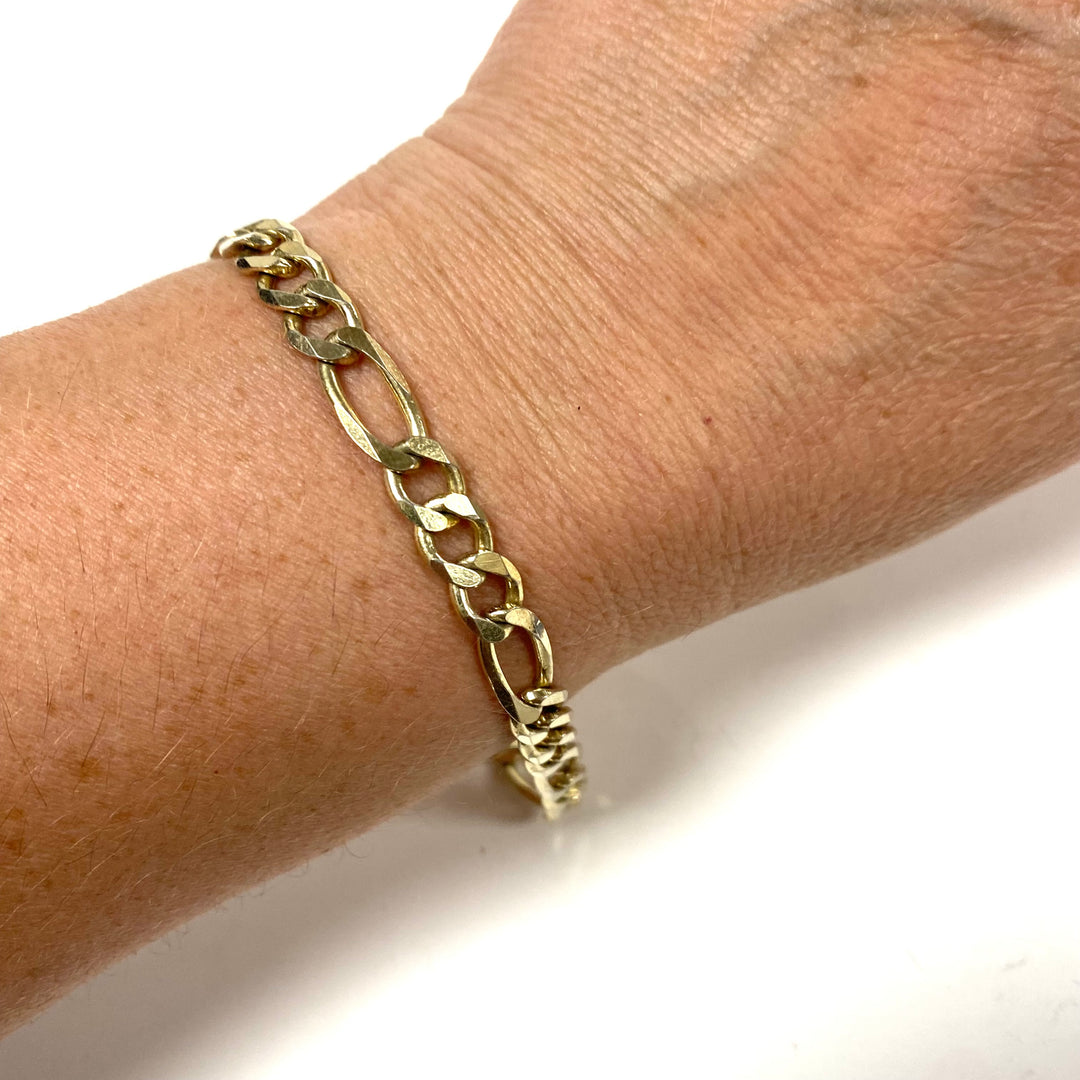 m820 Vintage Sterling Silver Milor Italy Classic Figaro Chain Link Bracelet 8.25"
