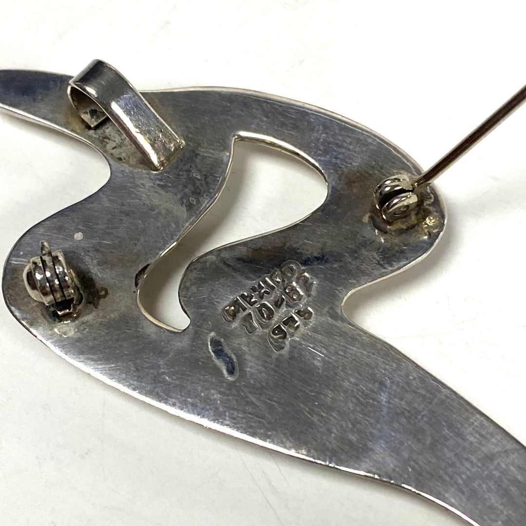 m821 Vintage Sterling Silver Modernist Brooch Pendant Squiggle Abstract Shape