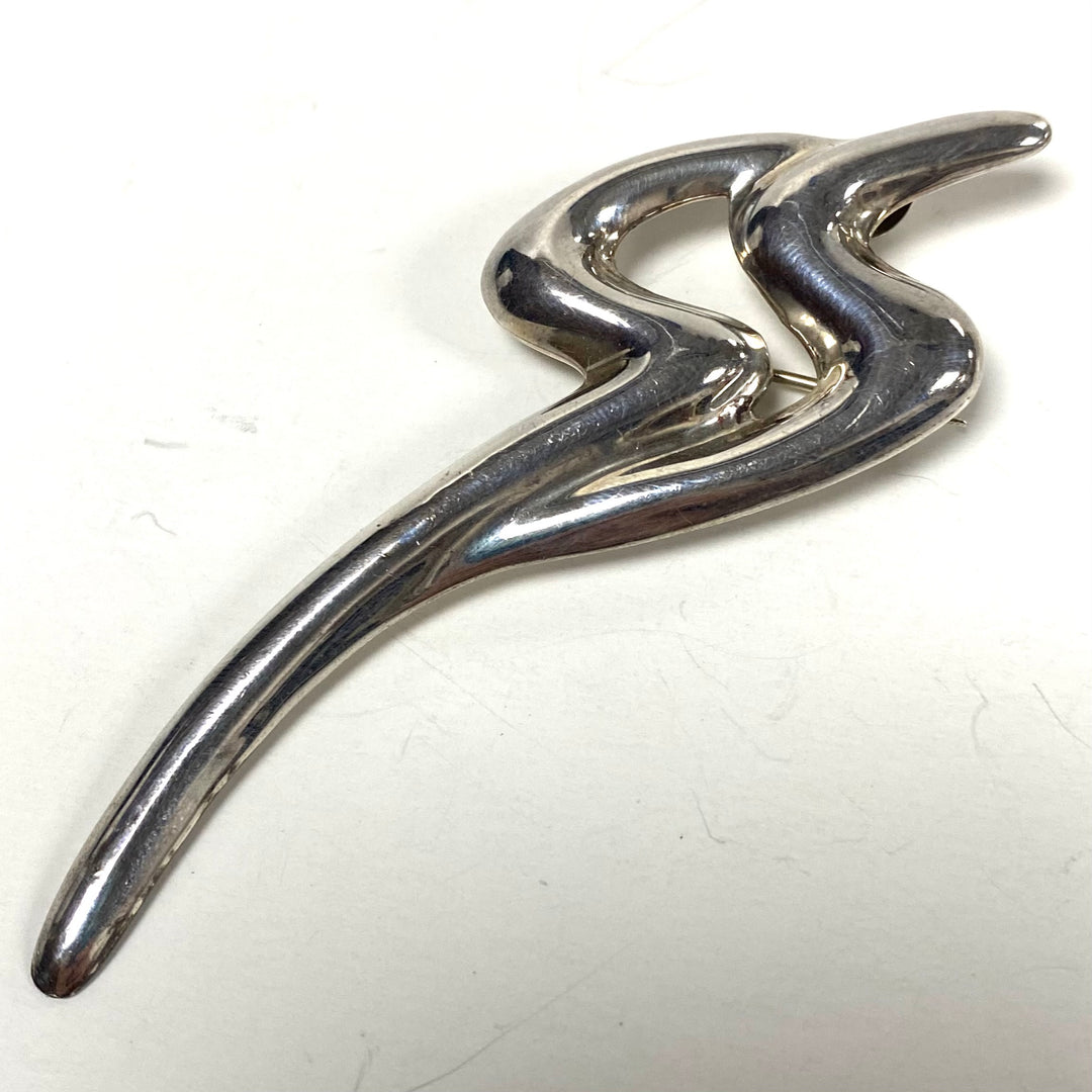 m821 Vintage Sterling Silver Modernist Brooch Pendant Squiggle Abstract Shape