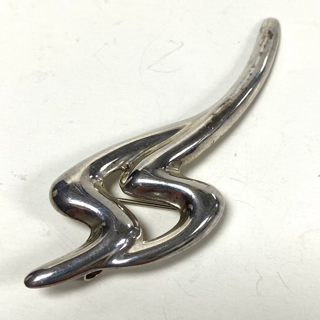 m821 Vintage Sterling Silver Modernist Brooch Pendant Squiggle Abstract Shape