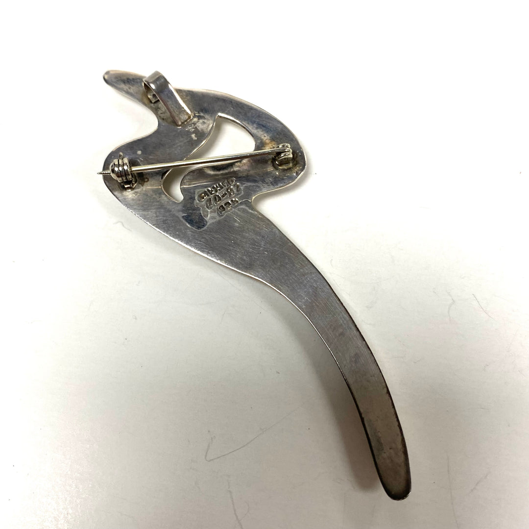 m821 Vintage Sterling Silver Modernist Brooch Pendant Squiggle Abstract Shape