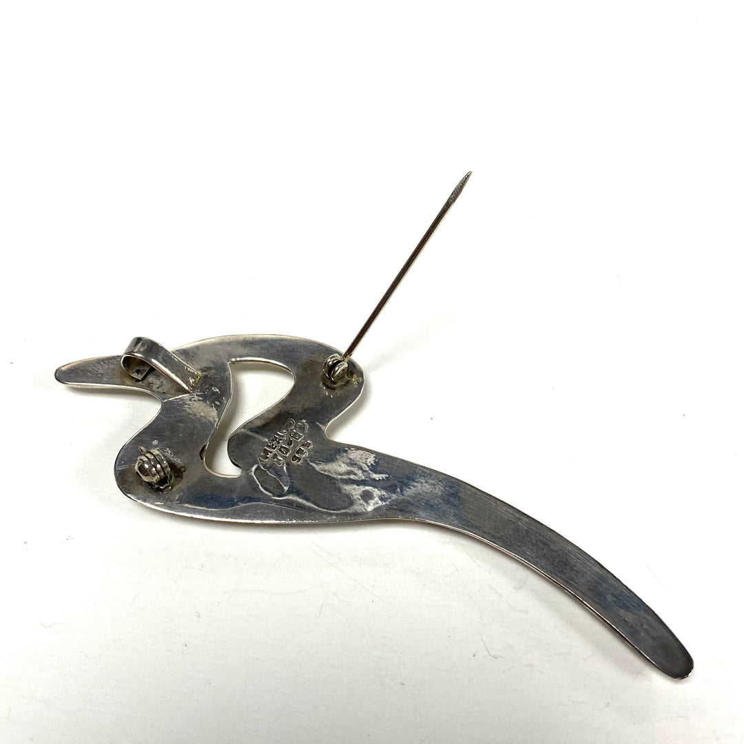 m821 Vintage Sterling Silver Modernist Brooch Pendant Squiggle Abstract Shape