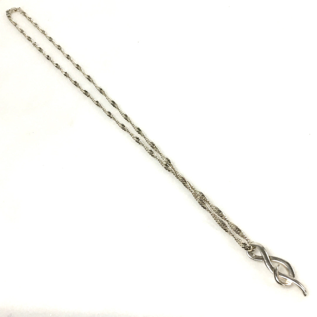 m827 Vintage Sterling Silver Infinity Loop Pendant 24" Twisted Chain Necklace