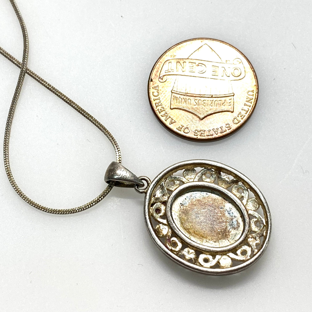 m828 Vintage Silver Plated Guardian Angel figure Pendant 18" Sterling Silver Chain Necklace