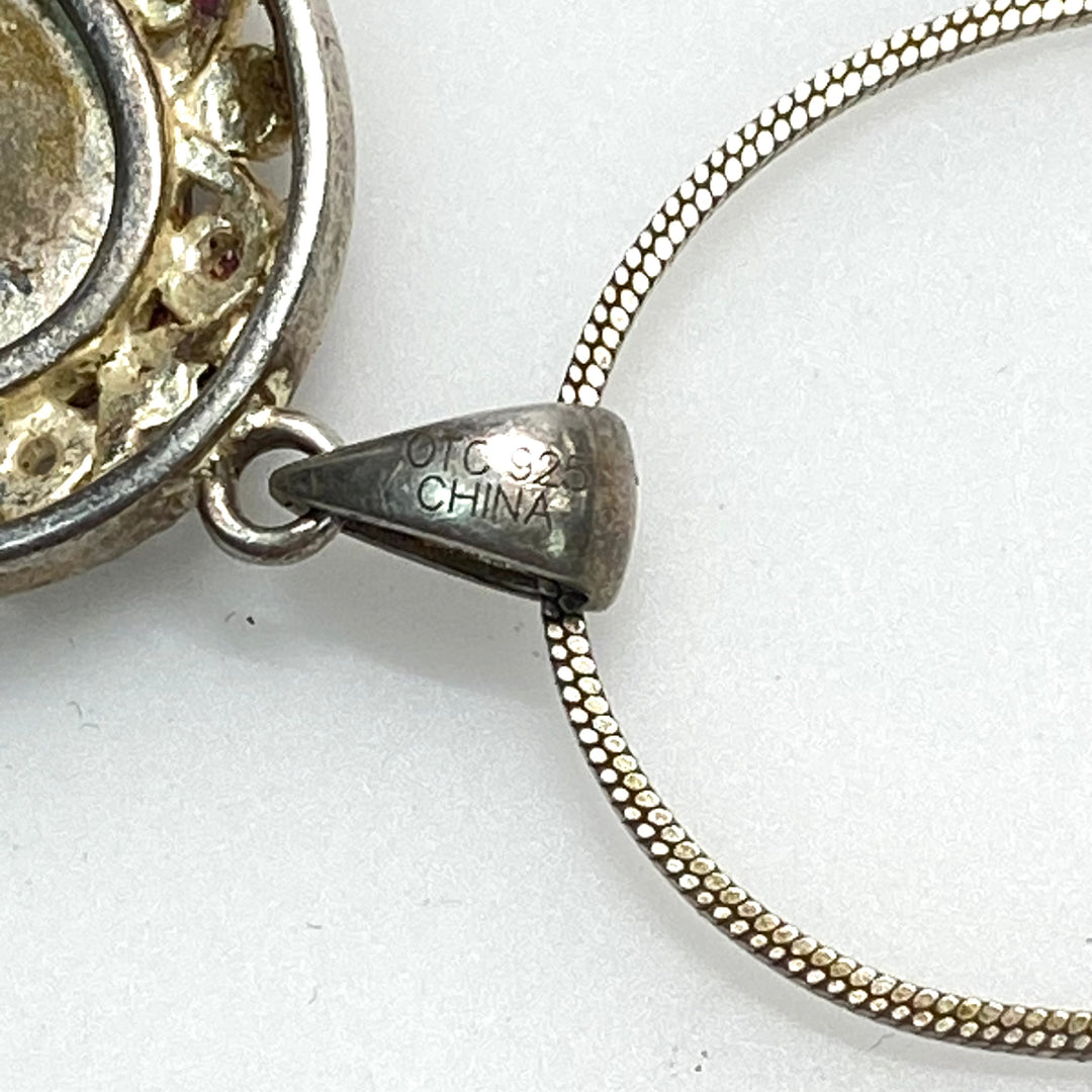 m828 Vintage Silver Plated Guardian Angel figure Pendant 18" Sterling Silver Chain Necklace