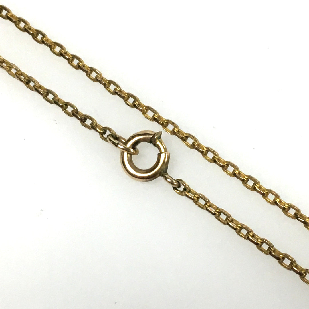 m829 Vintage 10K Yellow Gold Cream Gemstone Pendant 10K YG Chain Necklace 23"