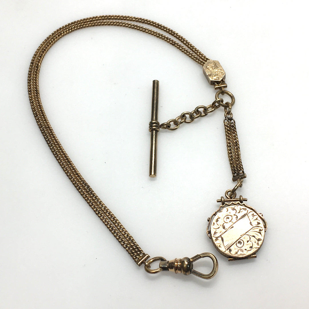m830 Antique Victorian (Albert or slide vest) Pocket Watch Chain 10k Yellow Gold