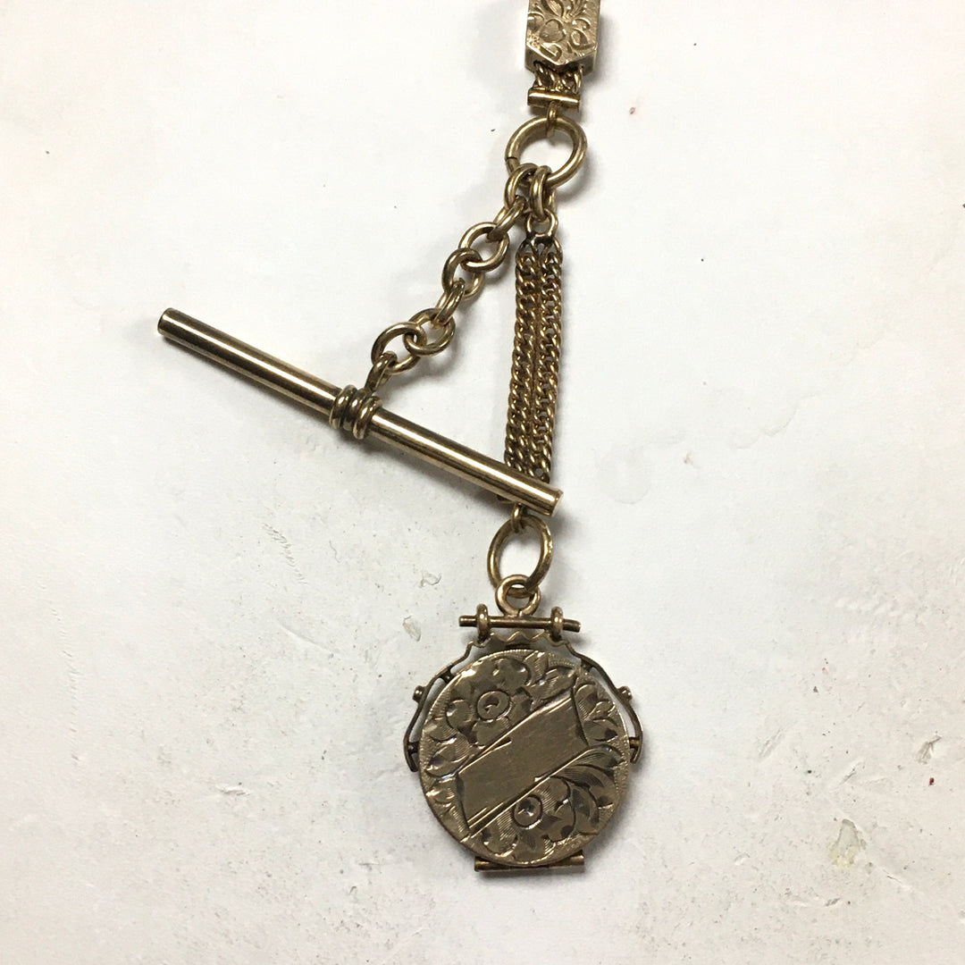 m830 Antique Victorian (Albert or slide vest) Pocket Watch Chain 10k Yellow Gold