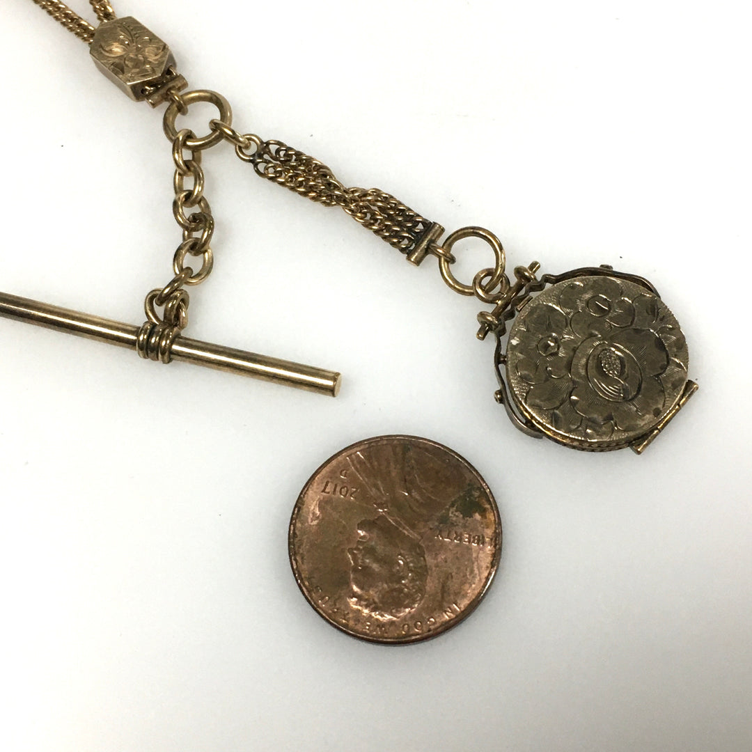 m830 Antique Victorian (Albert or slide vest) Pocket Watch Chain 10k Yellow Gold