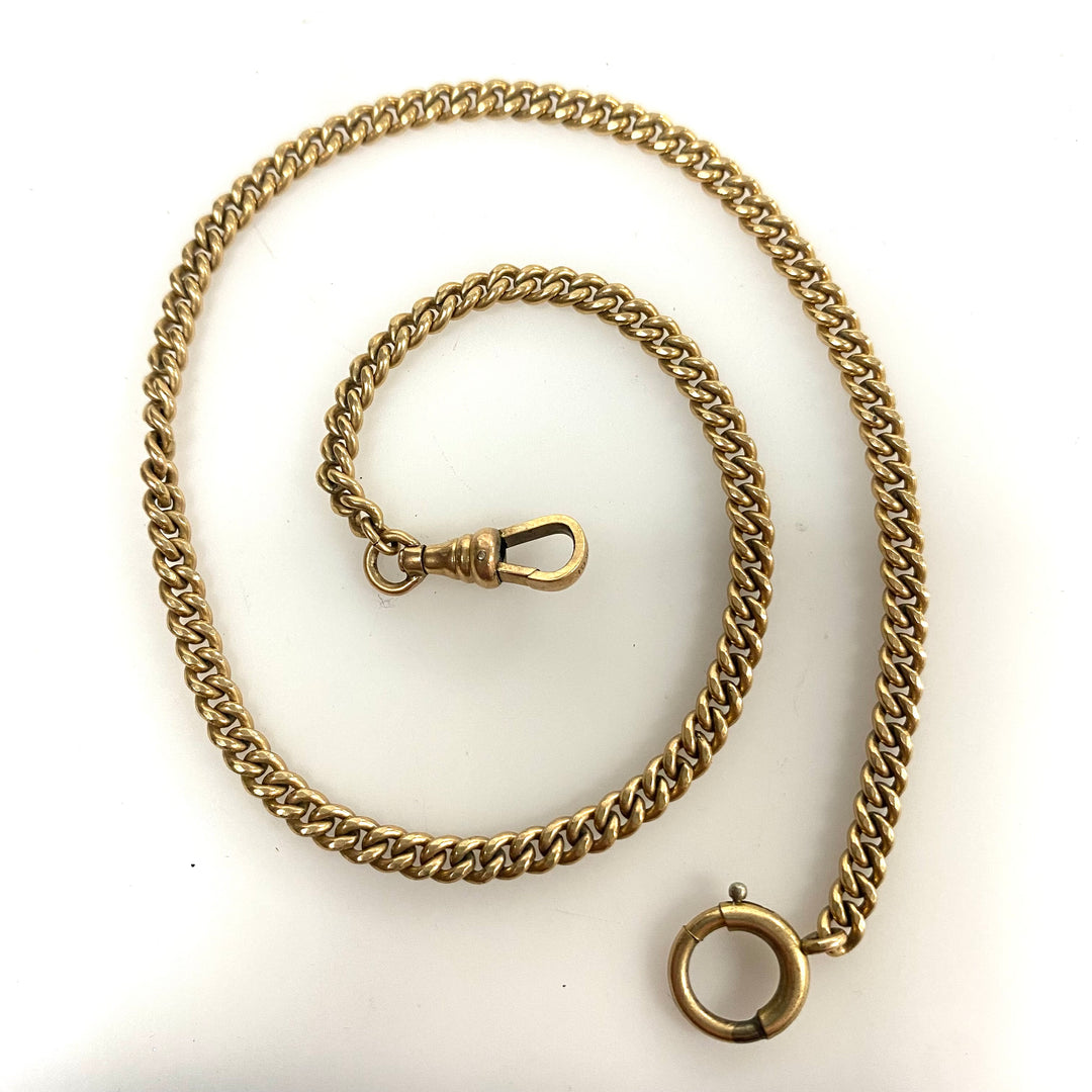 m831 Antique Victorian 13" Pocket Watch Chain 10k Yellow Gold & 12k GF Locks