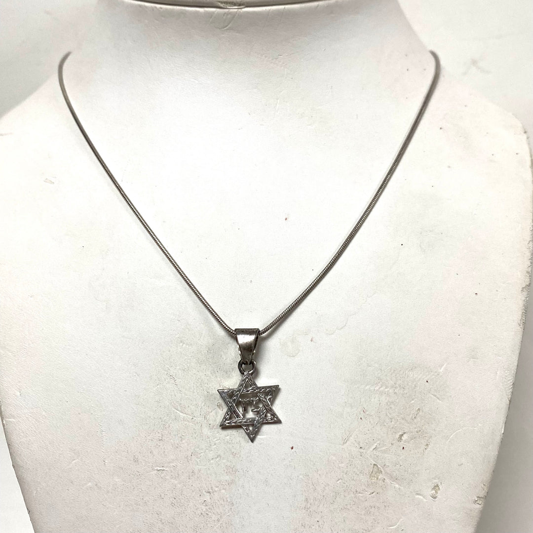 m832 Vintage Judaica Star of David Pendant on 16" Long Chain Necklace