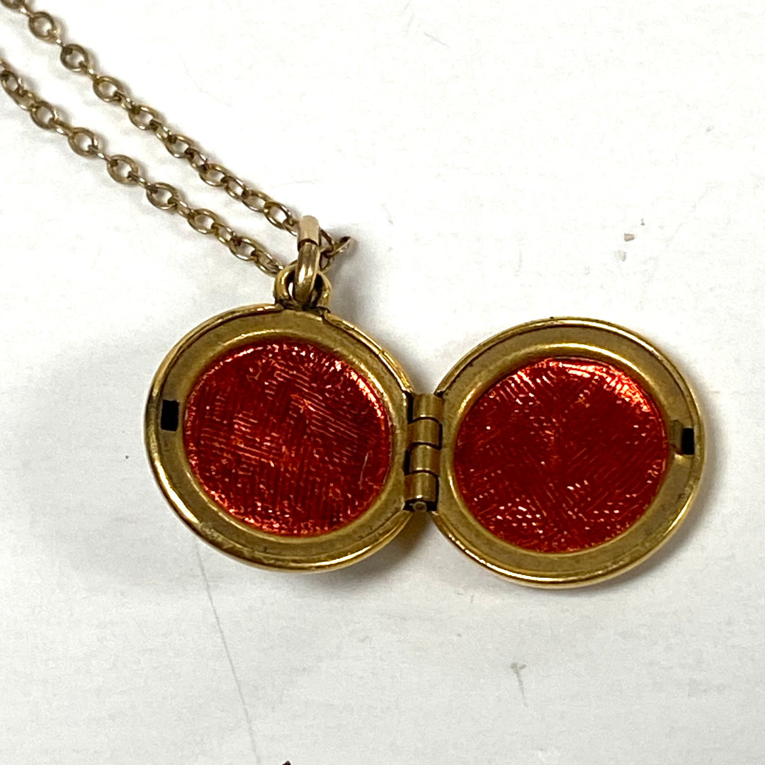 m833 Vintage 12K GF Latin Cross Mother-of-pearl Locket Pendant 17" Necklace