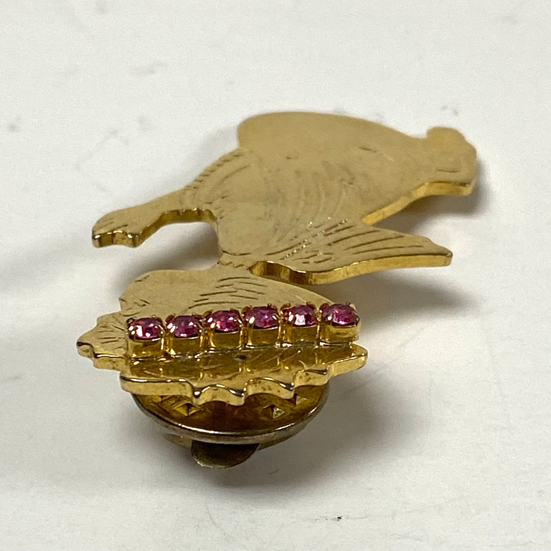 m834 Vintage Gold Tone Praying Angel Adorned with Pink Stones Halo Pin Brooch