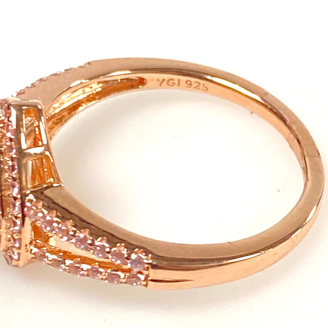 m837 Vintage Sterling Silver Pink Opal and Pinl CZ Heart Shaped Ring Size 7.75