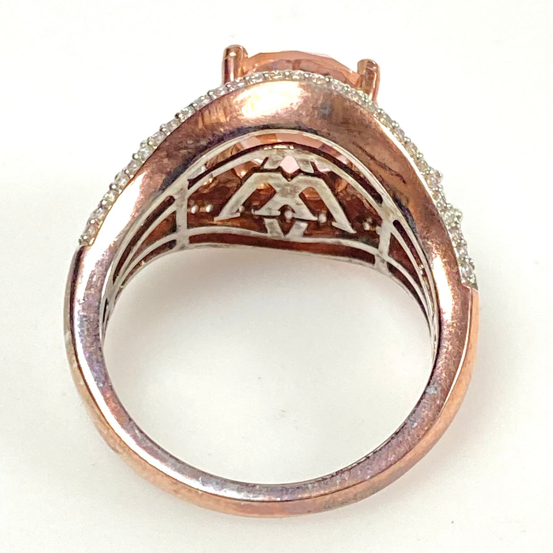m839 Rose Gold Over Sterling Silver Oval Morganite Cubic Zirconia Ring Size 8.75