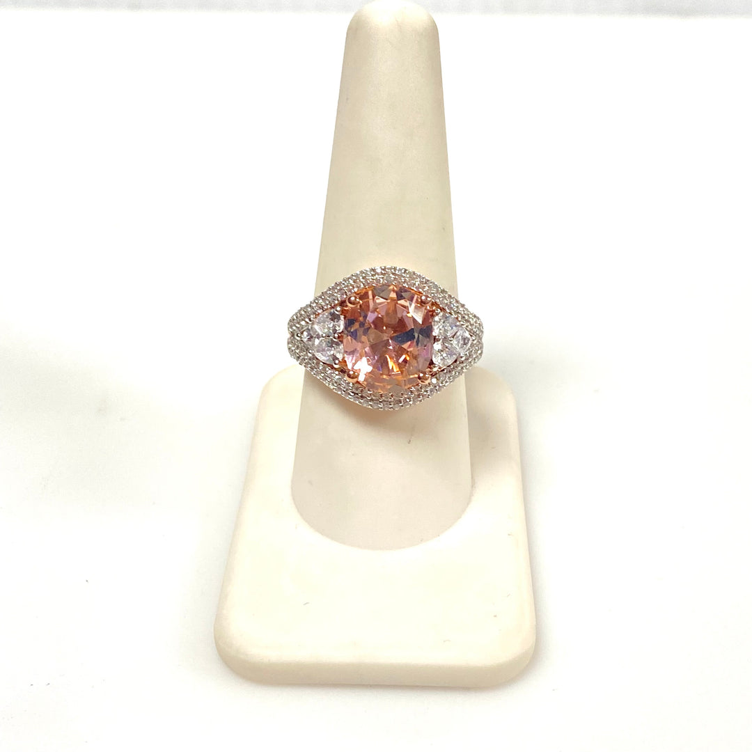 m839 Rose Gold Over Sterling Silver Oval Morganite Cubic Zirconia Ring Size 8.75