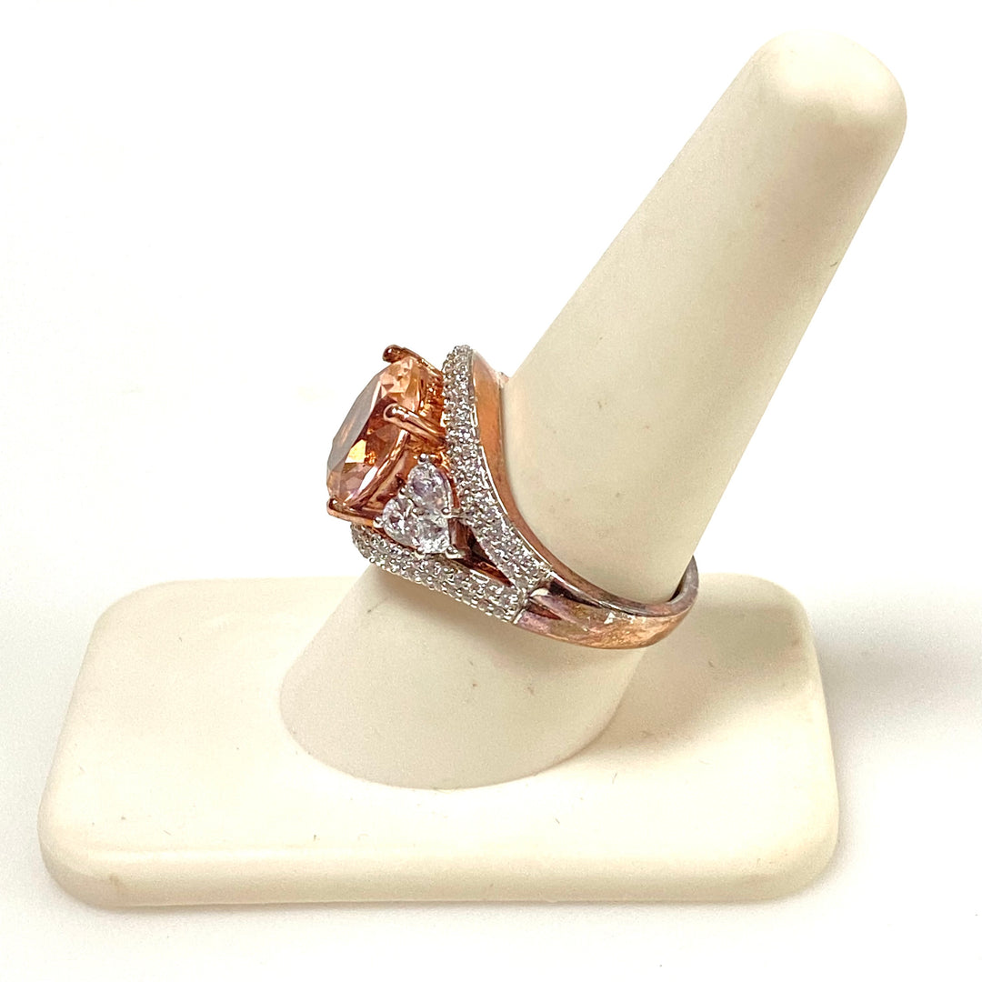 m839 Rose Gold Over Sterling Silver Oval Morganite Cubic Zirconia Ring Size 8.75