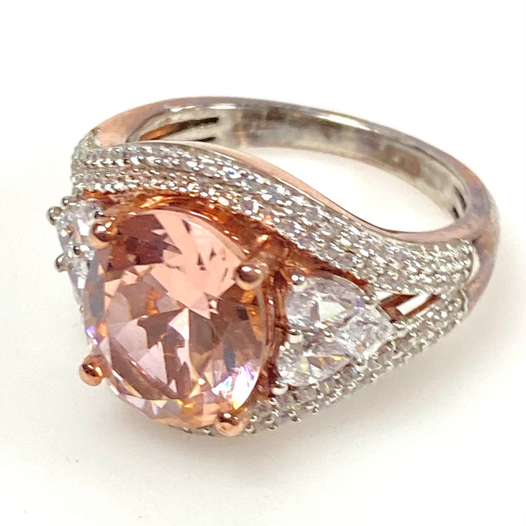 m839 Rose Gold Over Sterling Silver Oval Morganite Cubic Zirconia Ring Size 8.75