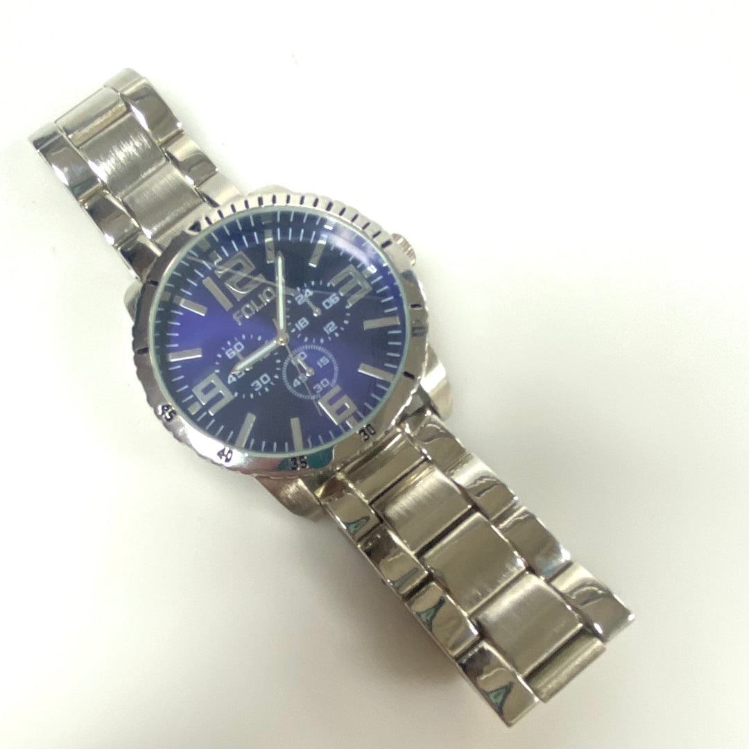 m842 Folio Men's Stainless Steel Quartz Fashion Watch Metallic Blue Sunray Dial