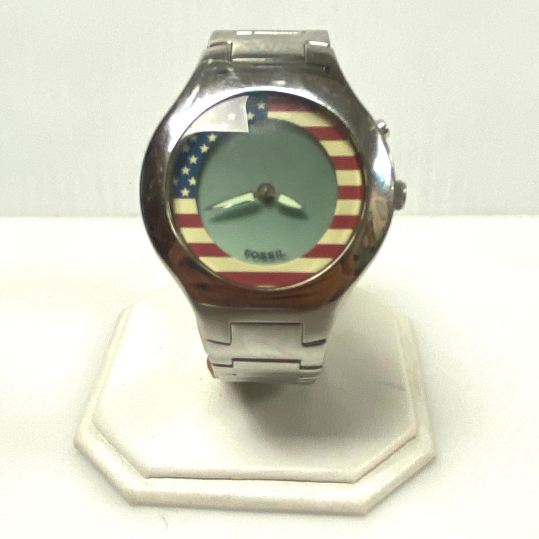 m843 Vintage Fossil Big Tic American Flag Watch American Flag Model JR-8077