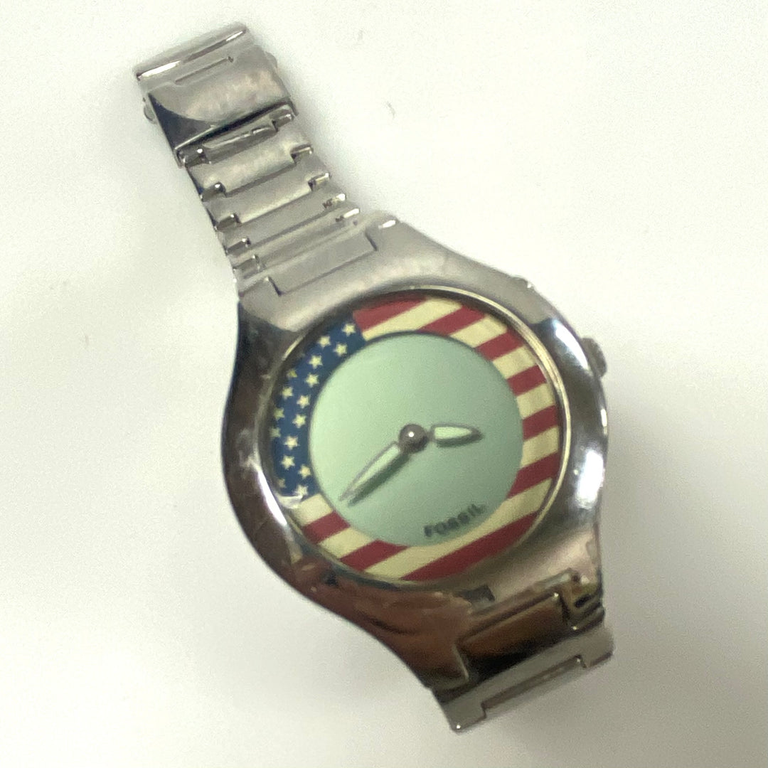 m843 Vintage Fossil Big Tic American Flag Watch American Flag Model JR-8077
