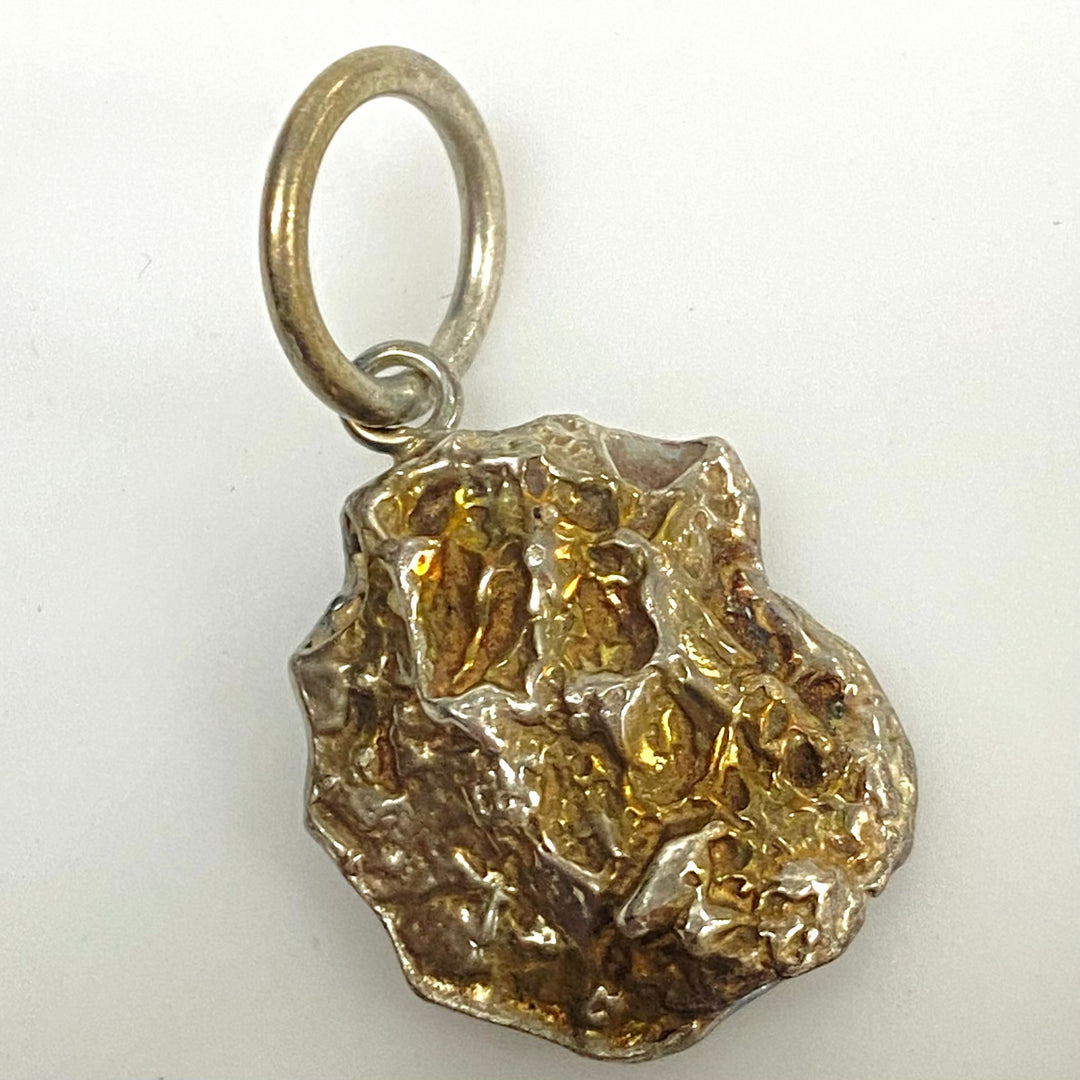 m844 Vintage Sterling Silver Gold Wash Nugget Pendant Charm