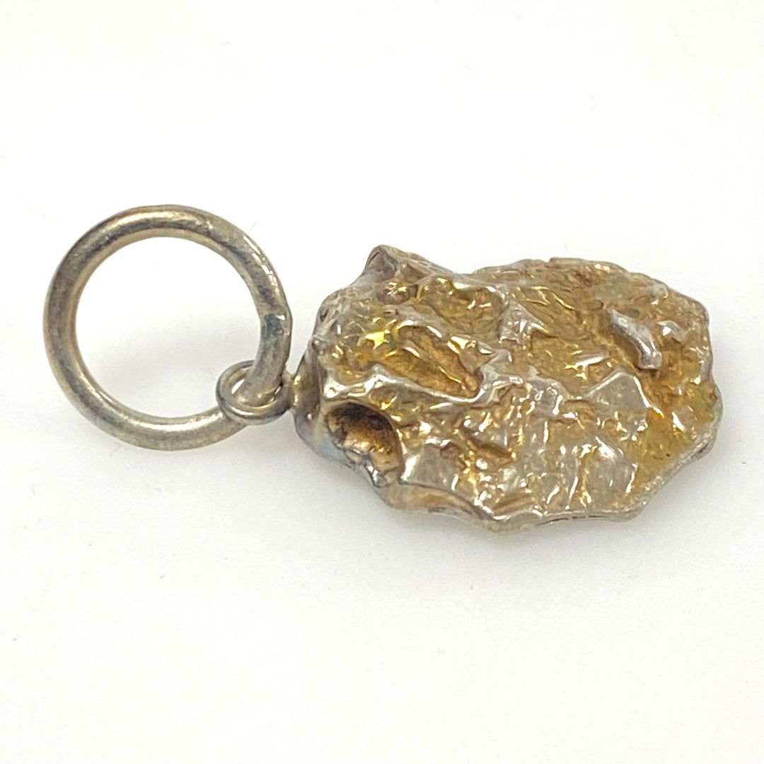 m844 Vintage Sterling Silver Gold Wash Nugget Pendant Charm