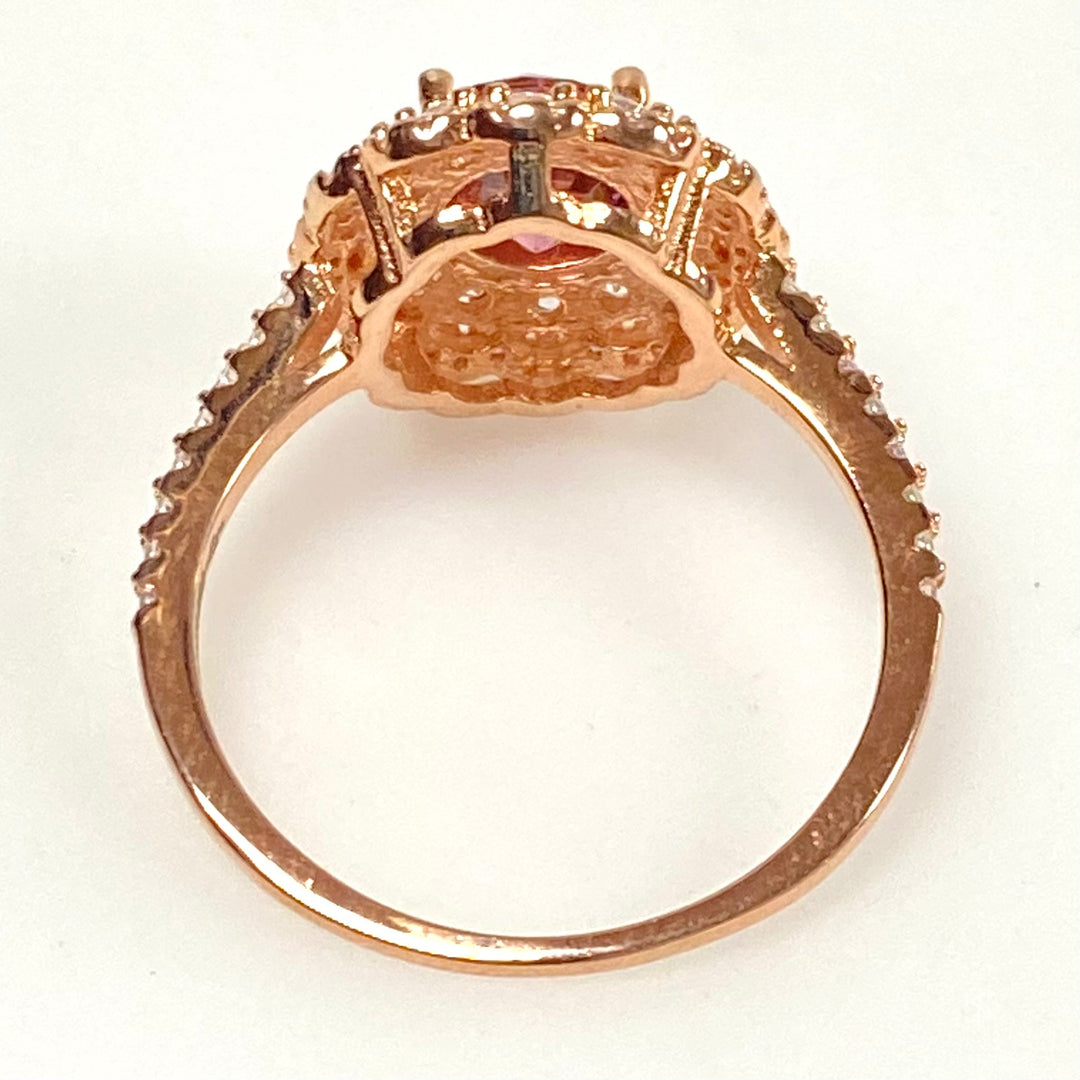 m845 Sterling Silver Round-cut Blush-pink Gemstone Ring Double Halo Setting Sz 8