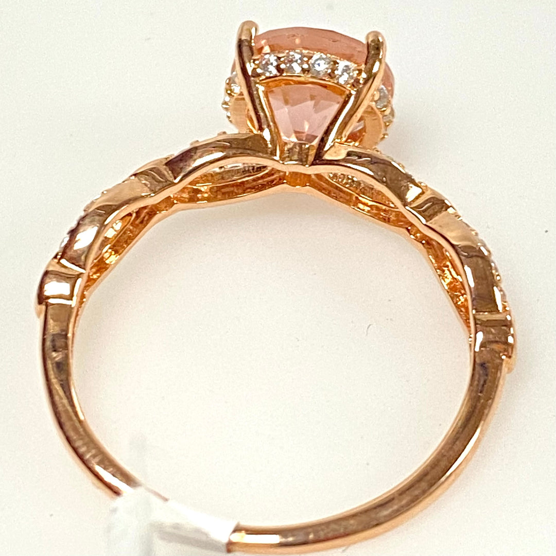 m846 Pink Morganite Simulant White Cubic Zirconia Rose Gold Over Sterling Ring